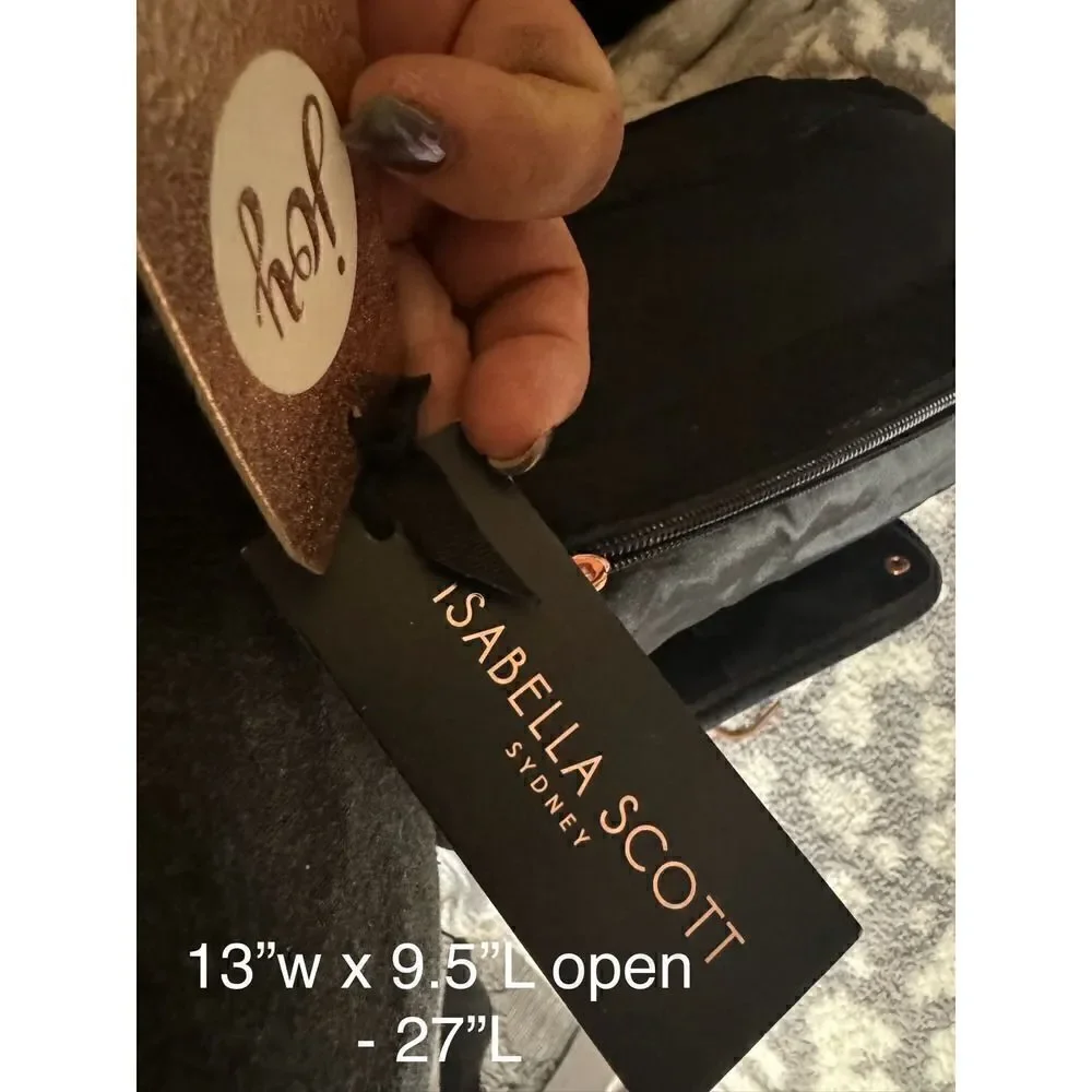 Isabella scott nwt black crushed velvet travel cosmetic beauty case pouch bag